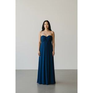 Strapless Blue Maxi Dress By Jessica Simpson Size 6 With Ruched Back & Pleated B